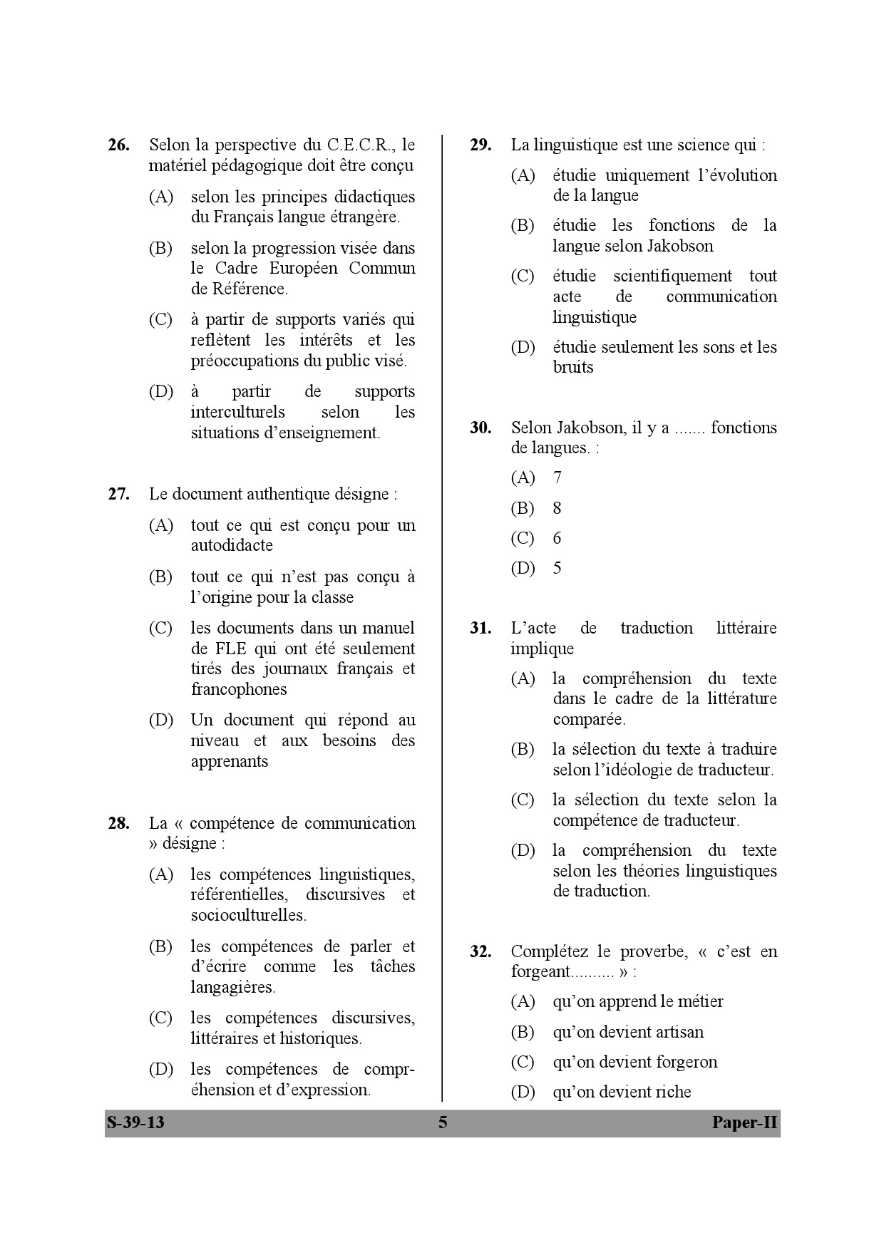 UGC NET French Question Paper II June 2013 5