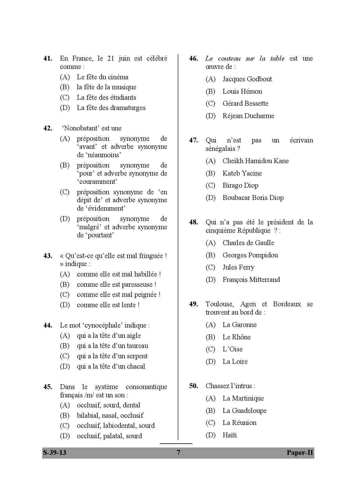 UGC NET French Question Paper II June 2013 7