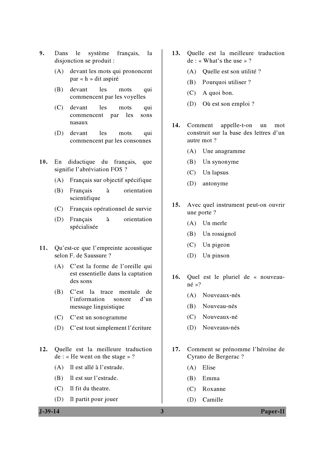 UGC NET French Question Paper II June 2014 3