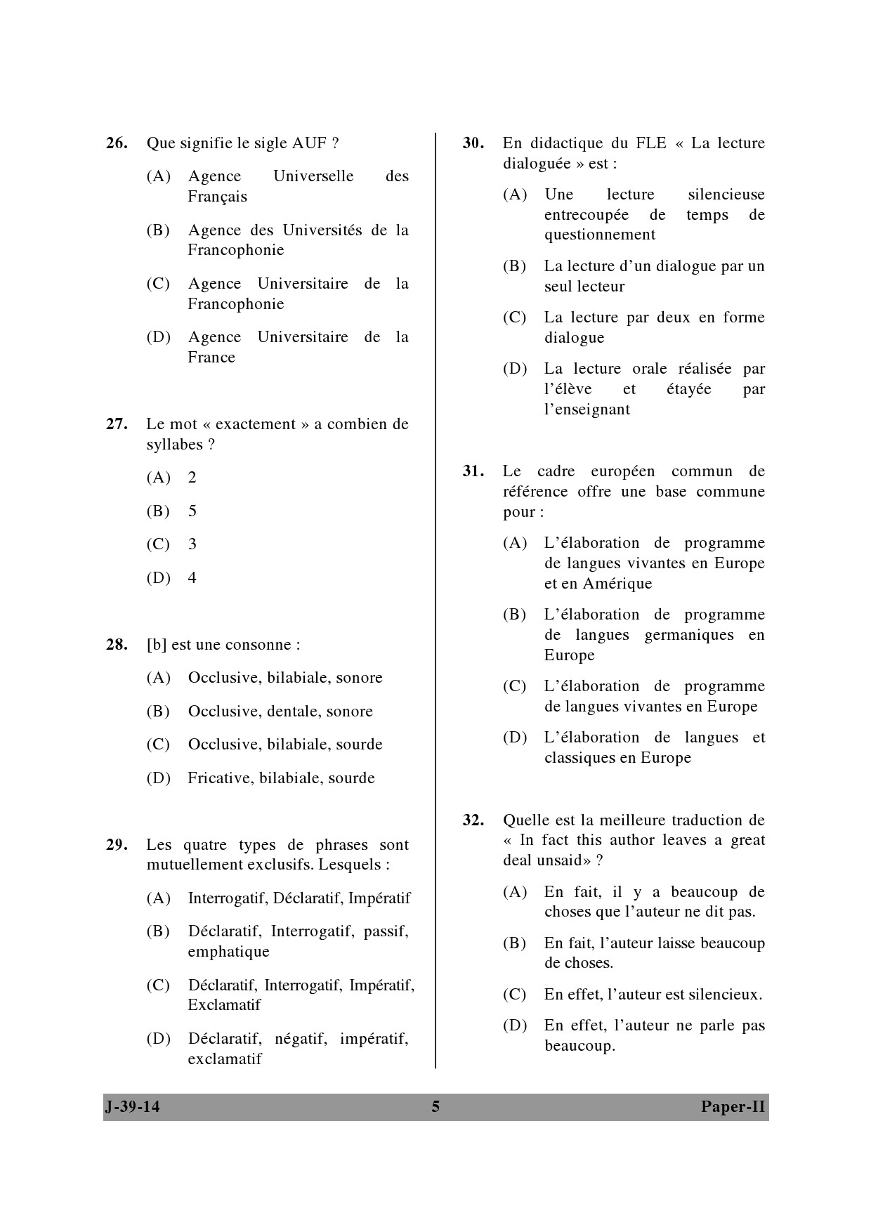 UGC NET French Question Paper II June 2014 5