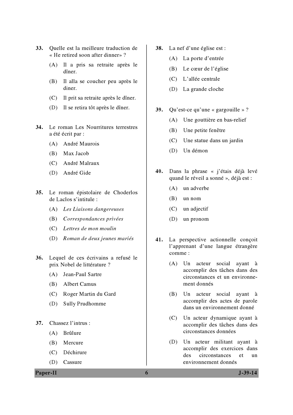 UGC NET French Question Paper II June 2014 6