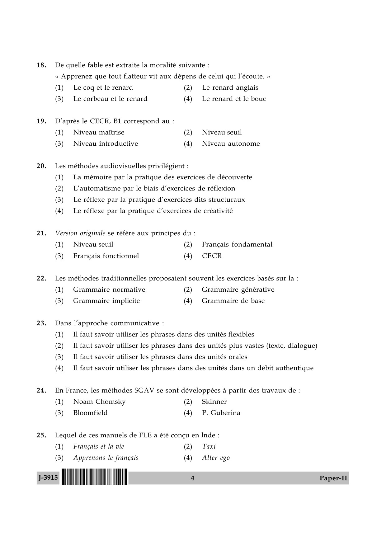 UGC NET French Question Paper II June 2015 4