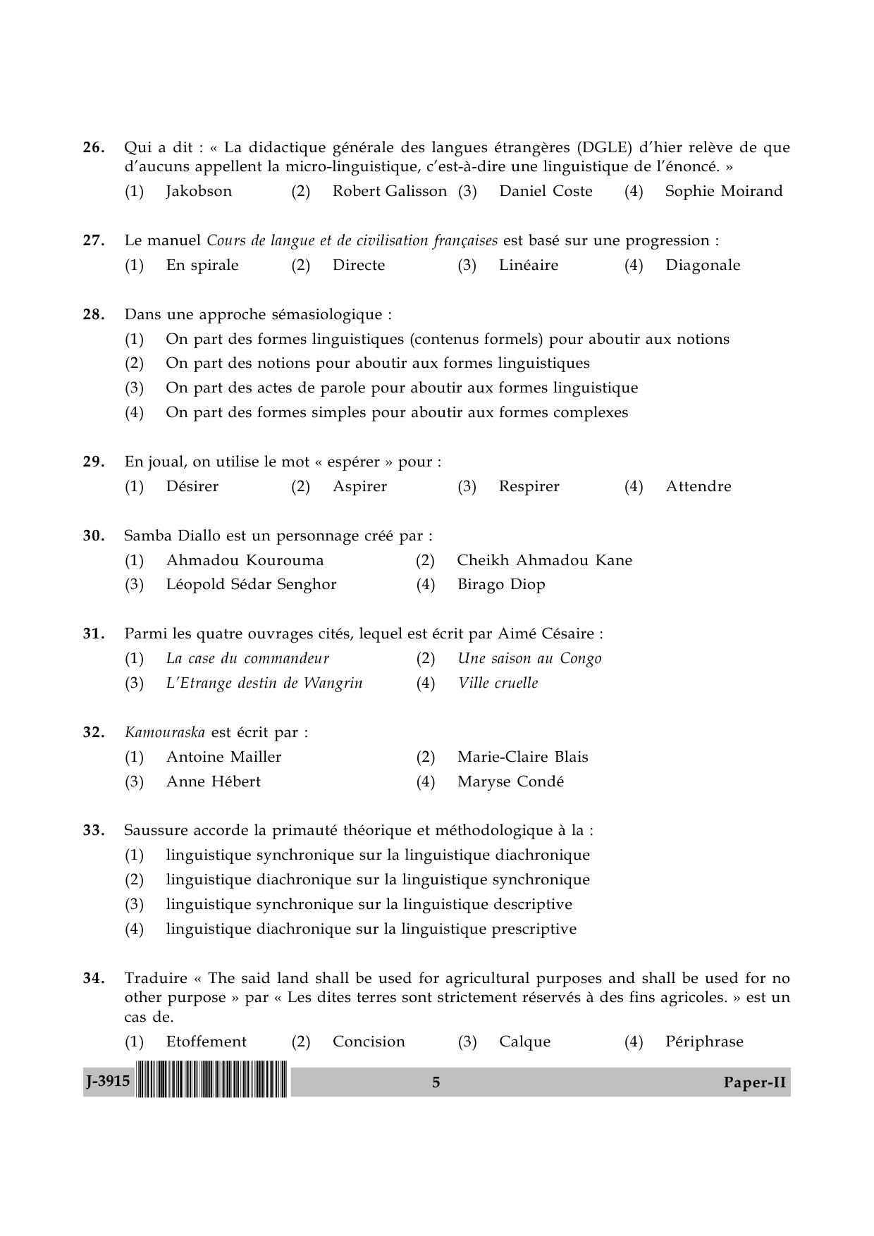 UGC NET French Question Paper II June 2015 5