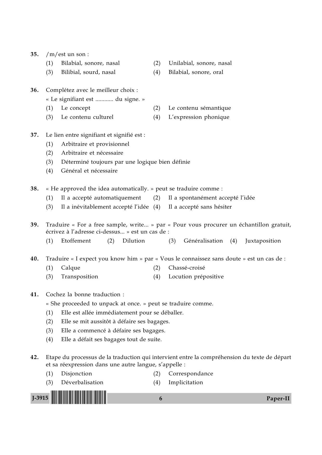 UGC NET French Question Paper II June 2015 6