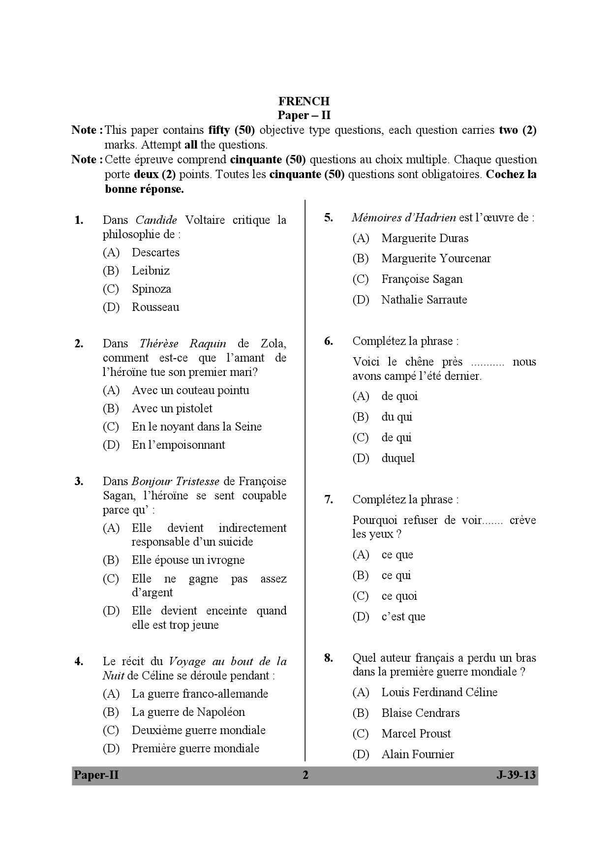 UGC NET French Question Paper II Set 2 June 2013 2