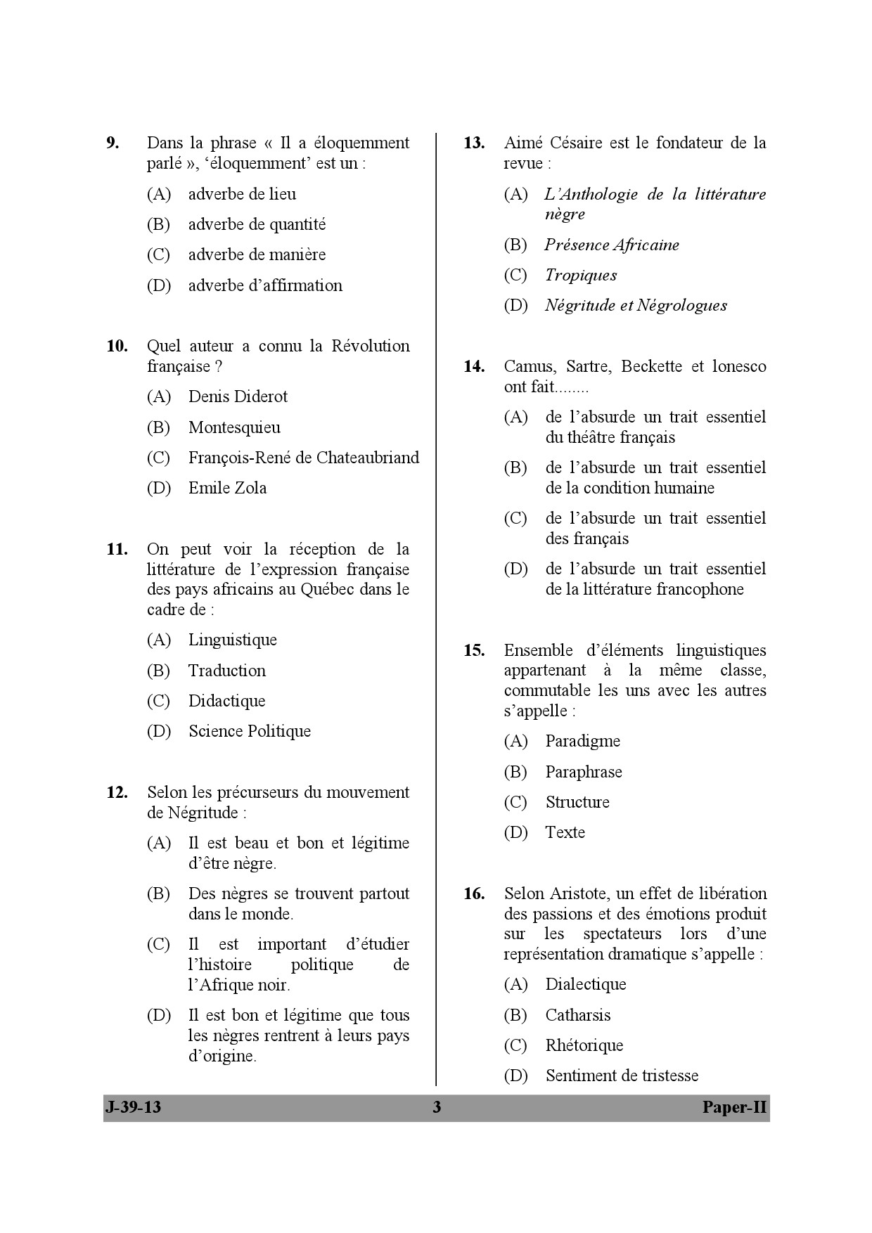 UGC NET French Question Paper II Set 2 June 2013 3