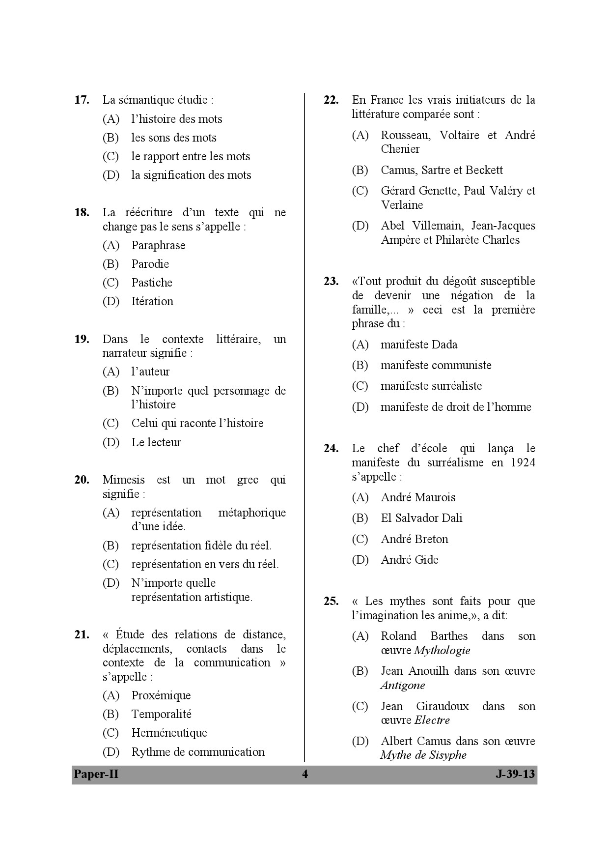 UGC NET French Question Paper II Set 2 June 2013 4