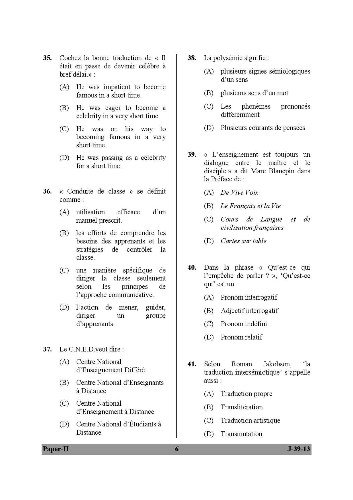 UGC NET French Question Paper II Set 2 June 2013 6