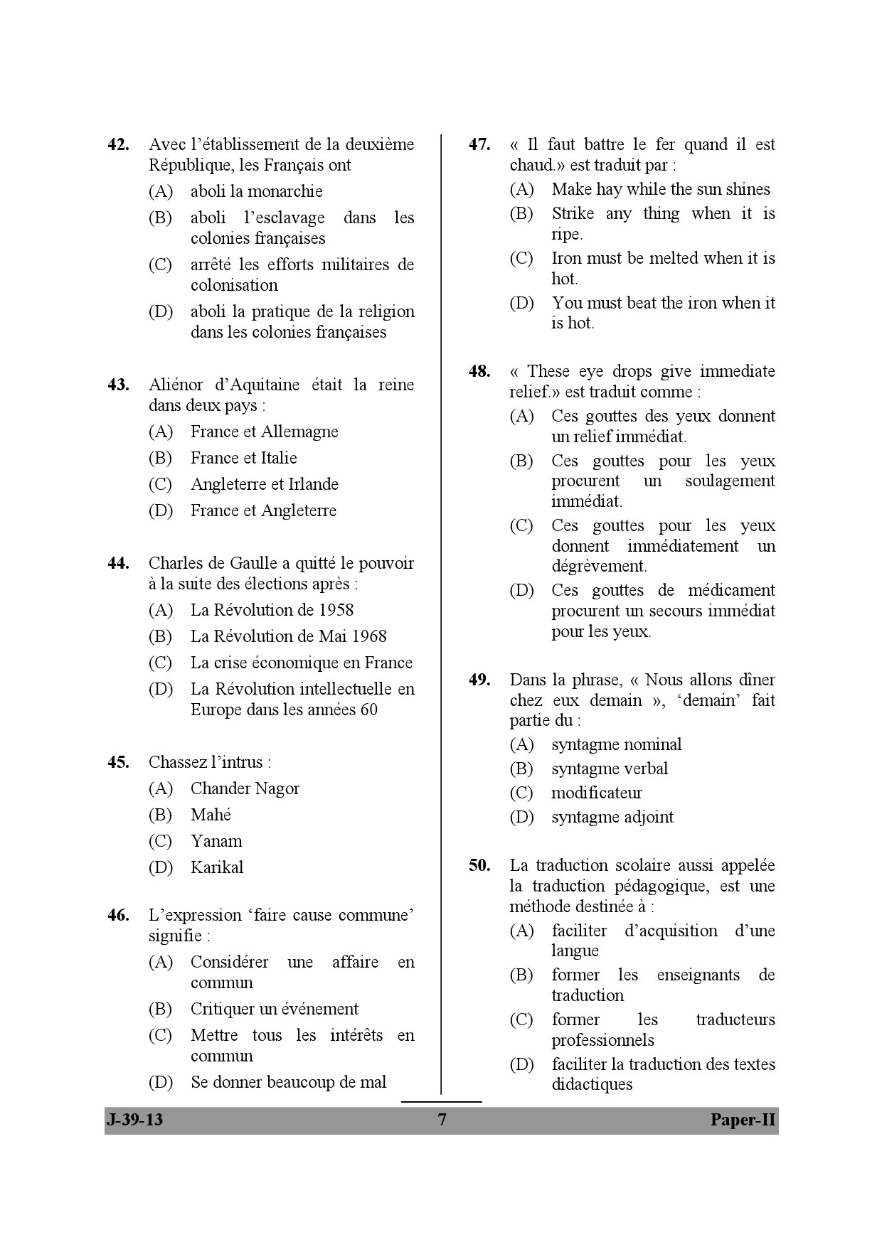 UGC NET French Question Paper II Set 2 June 2013 7