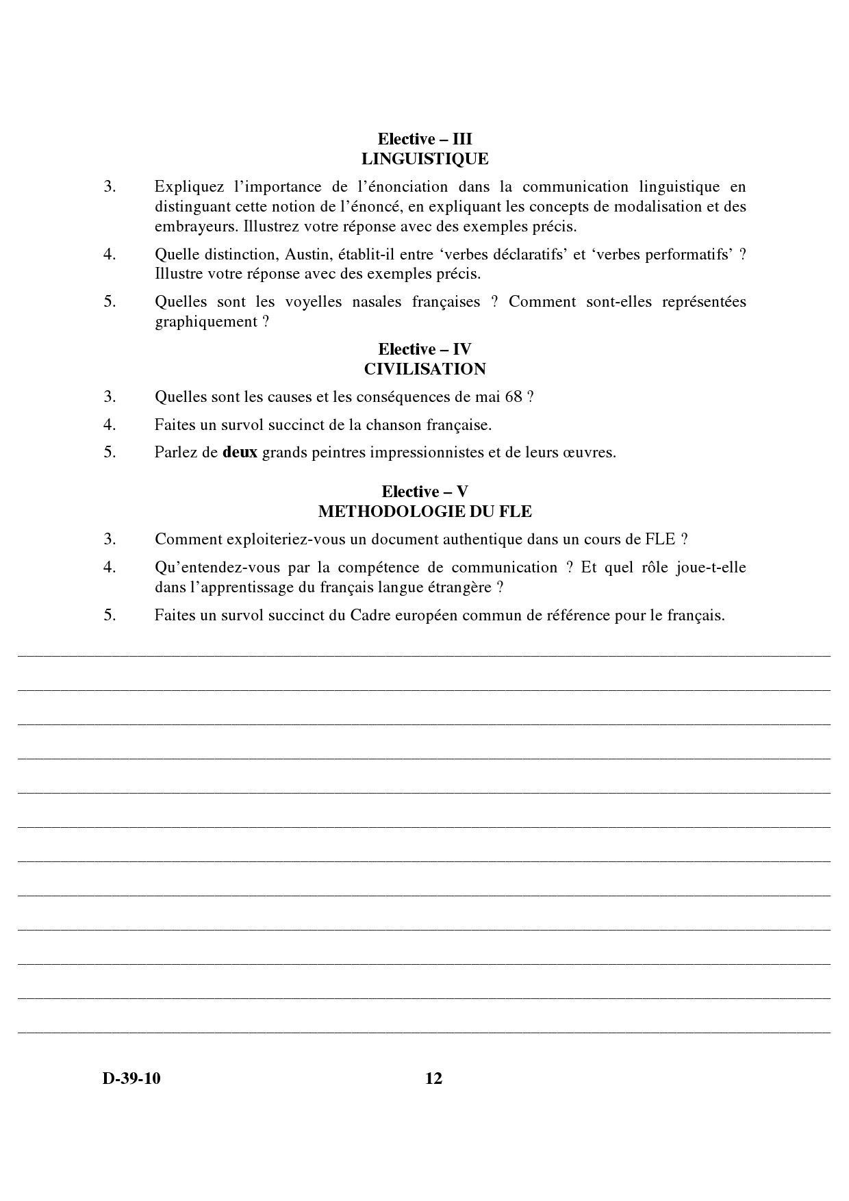 UGC NET French Question Paper III December 2010 6