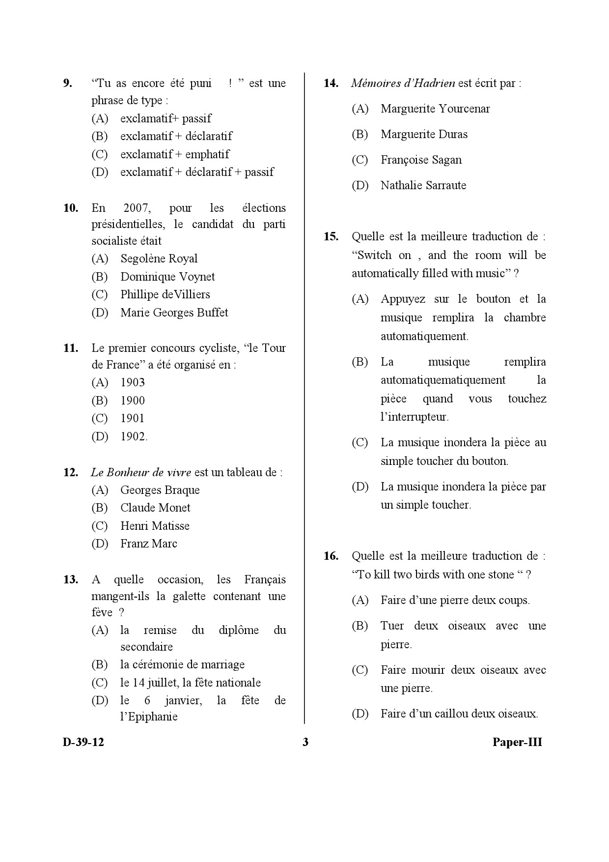 UGC NET French Question Paper III December 2012 3