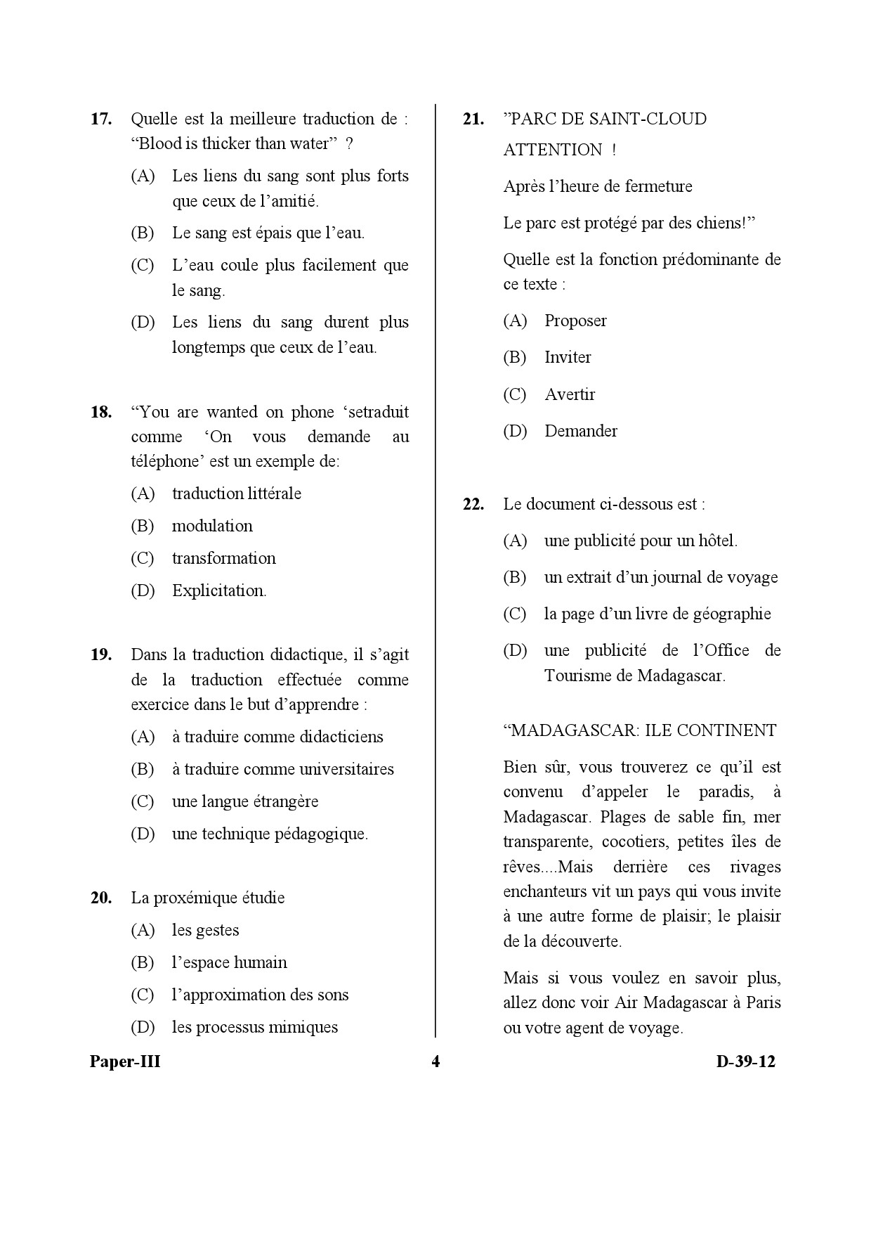 UGC NET French Question Paper III December 2012 4