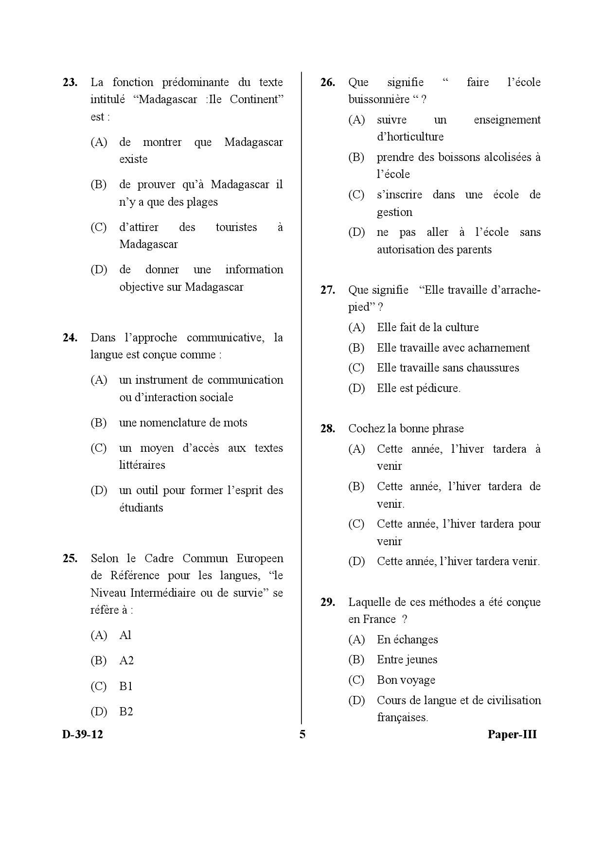 UGC NET French Question Paper III December 2012 5