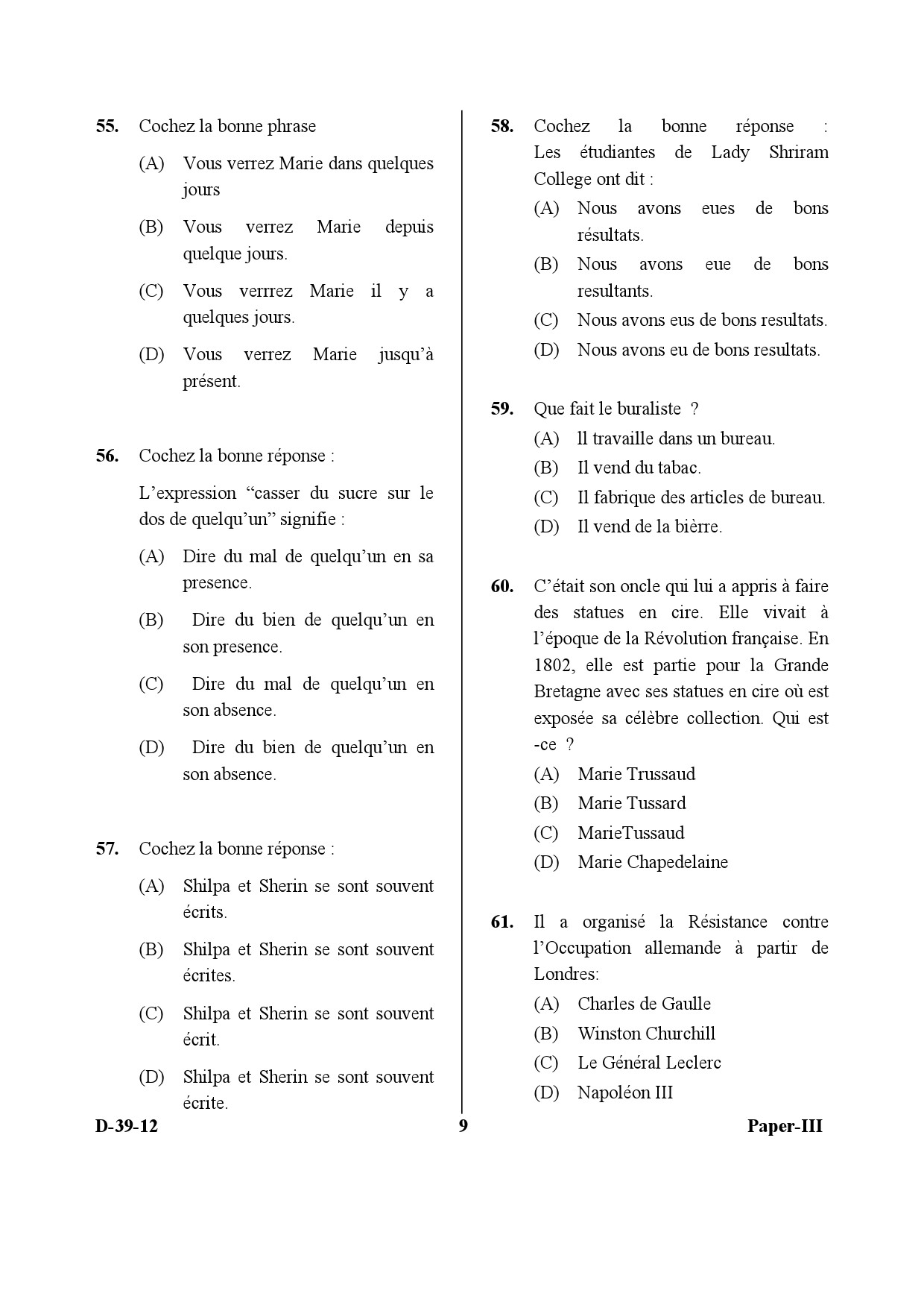 UGC NET French Question Paper III December 2012 9