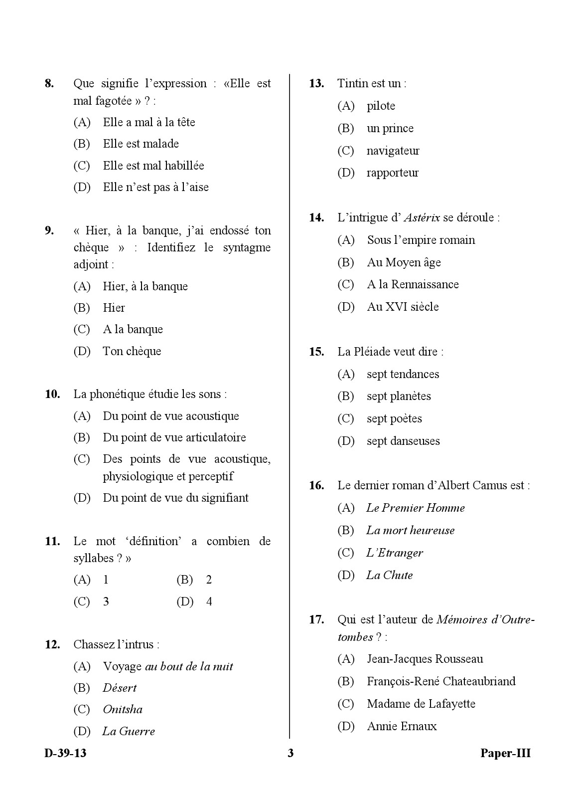 UGC NET French Question Paper III December 2013 3