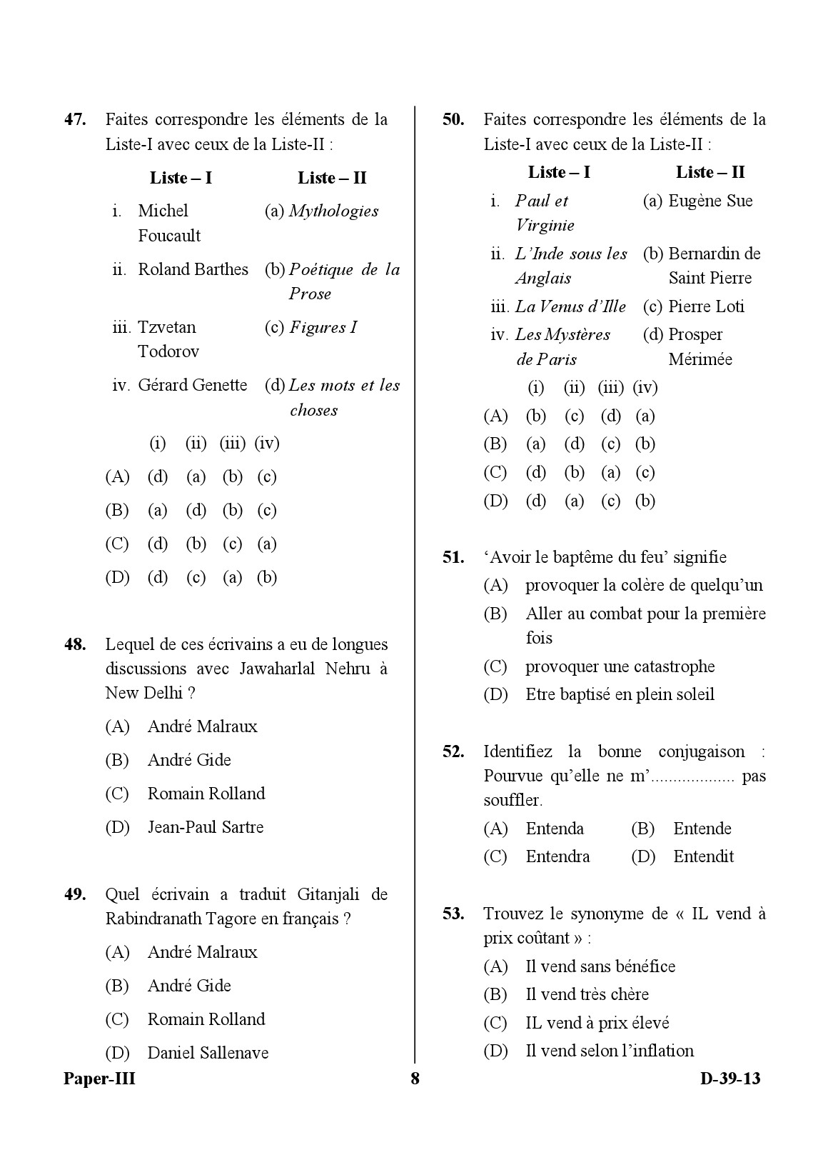 UGC NET French Question Paper III December 2013 8