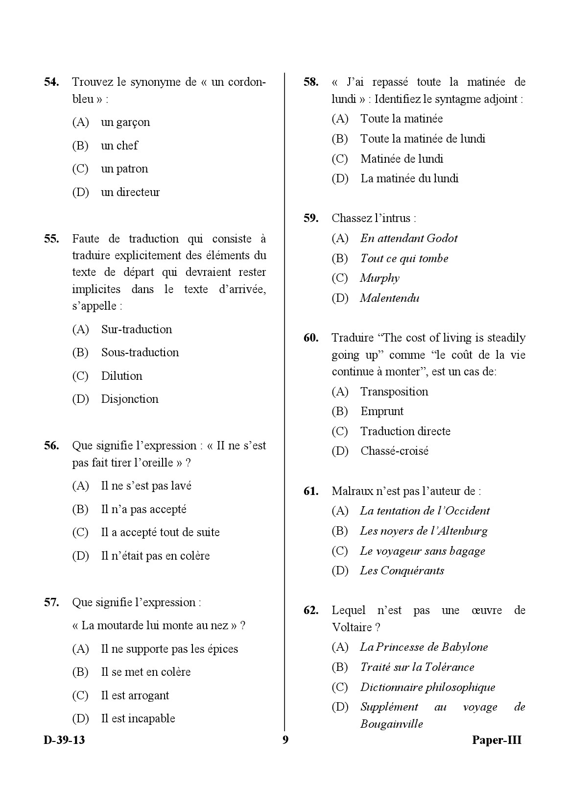 UGC NET French Question Paper III December 2013 9