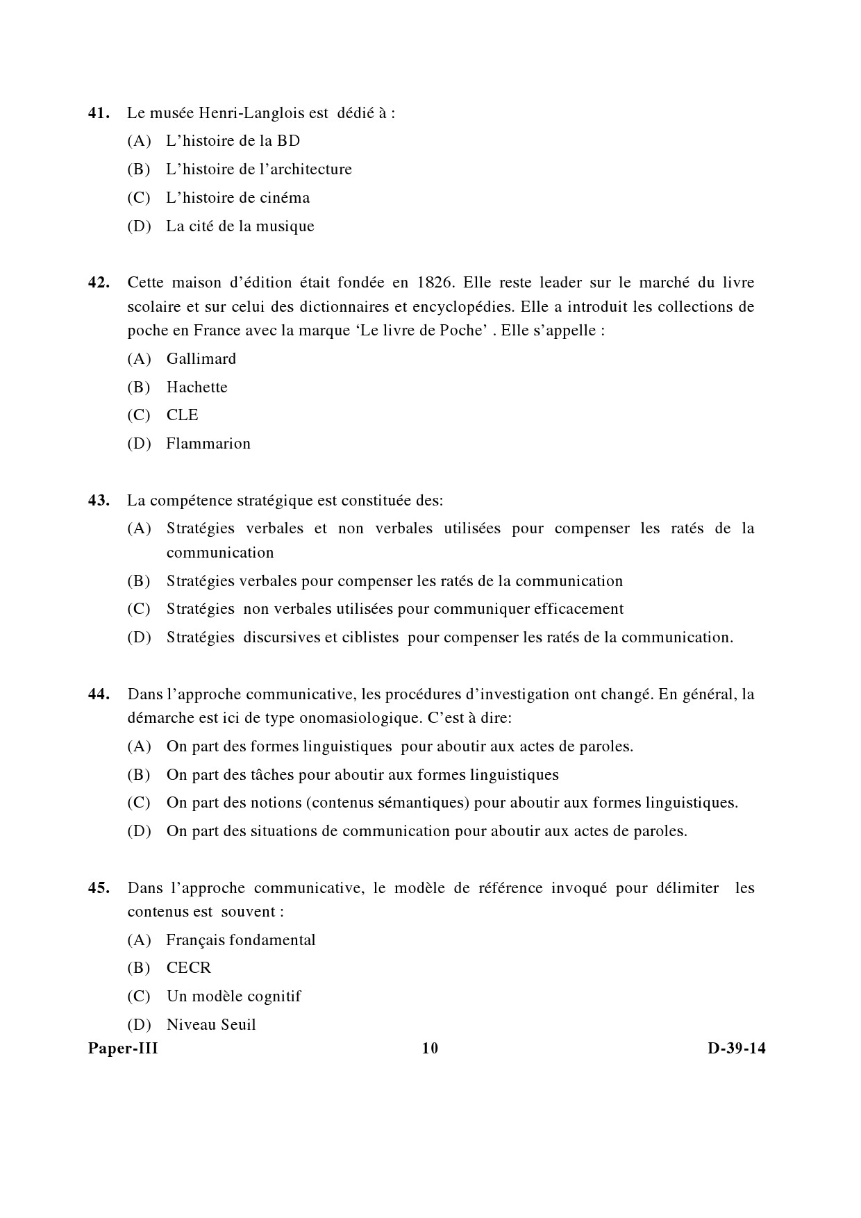 UGC NET French Question Paper III December 2014 10