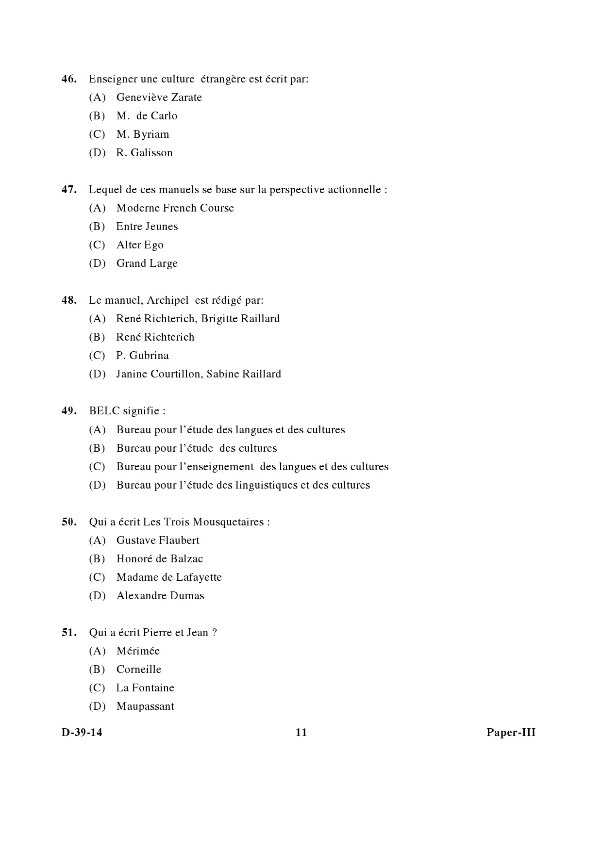 UGC NET French Question Paper III December 2014 11