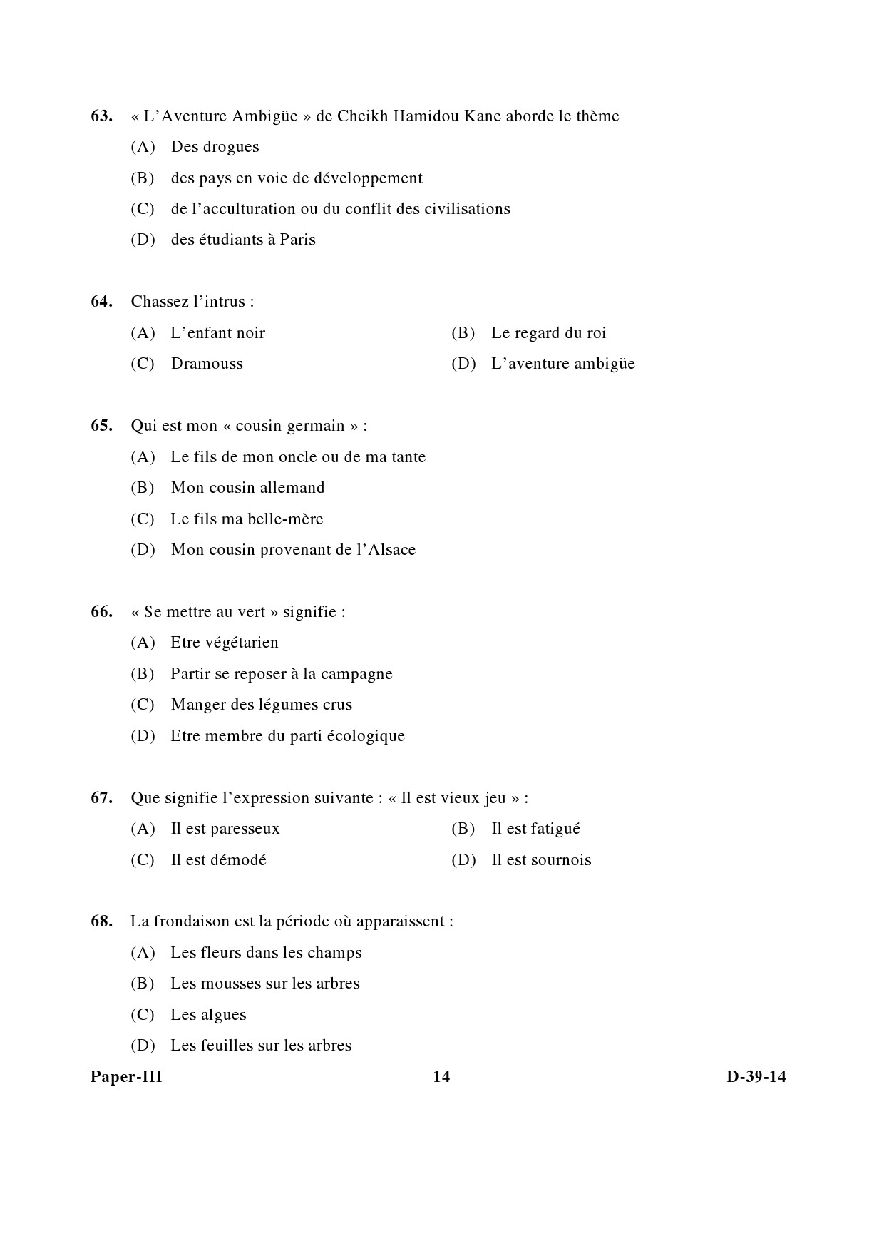 UGC NET French Question Paper III December 2014 14