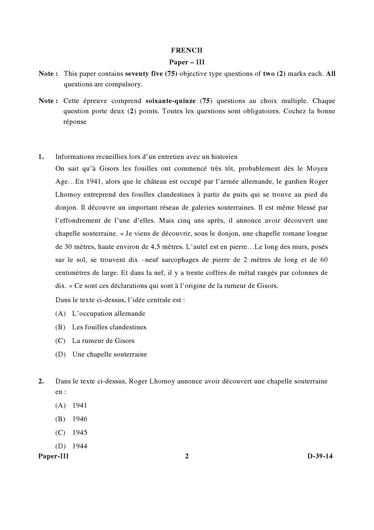 UGC NET French Question Paper III December 2014 2