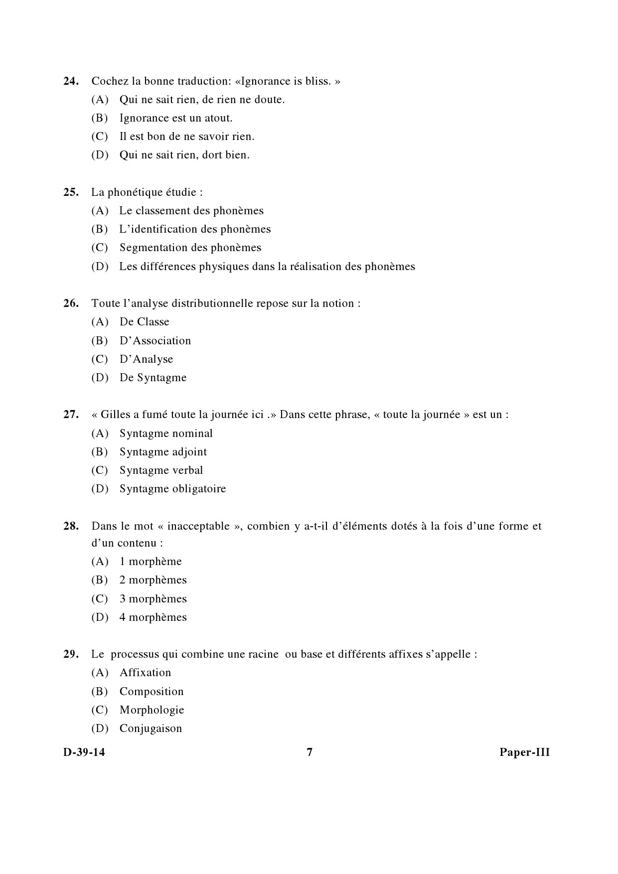 UGC NET French Question Paper III December 2014 7