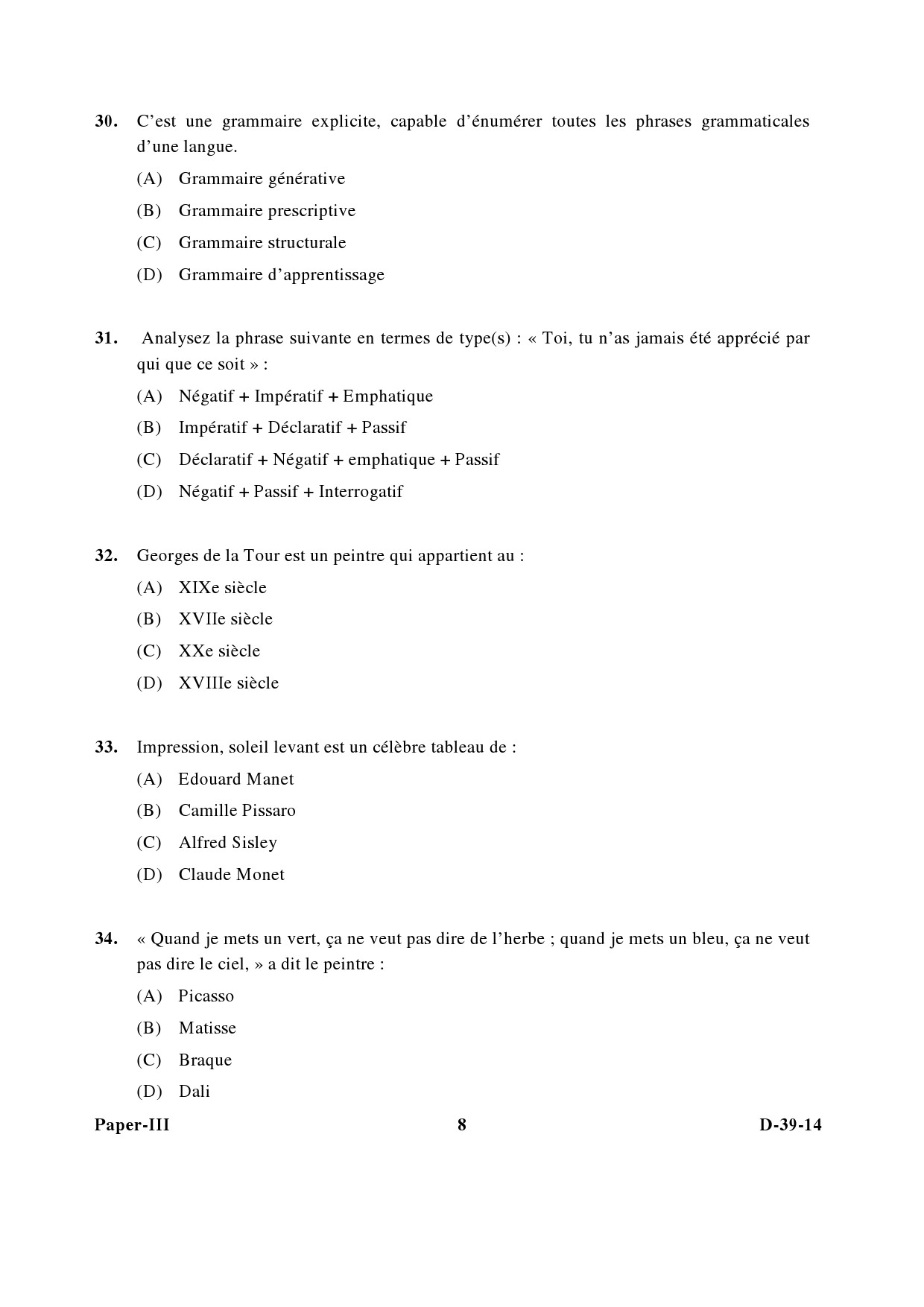 UGC NET French Question Paper III December 2014 8