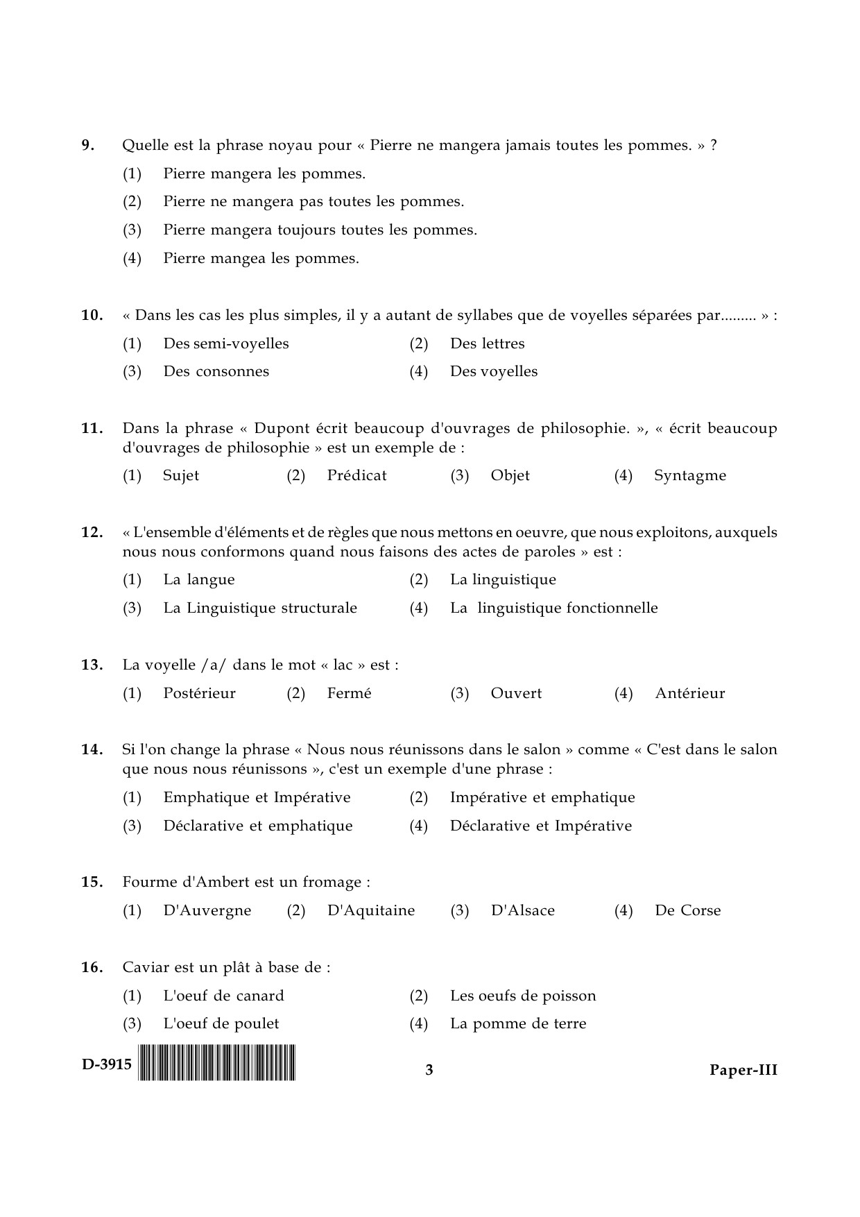 UGC NET French Question Paper III December 2015 3