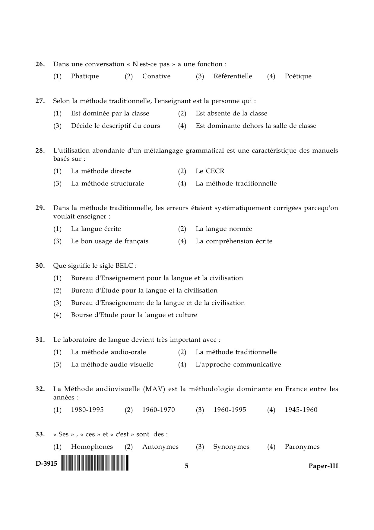 UGC NET French Question Paper III December 2015 5