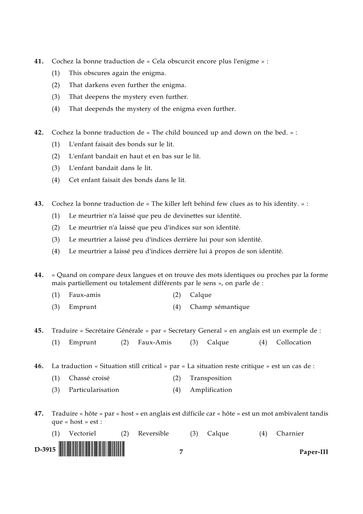 UGC NET French Question Paper III December 2015 7