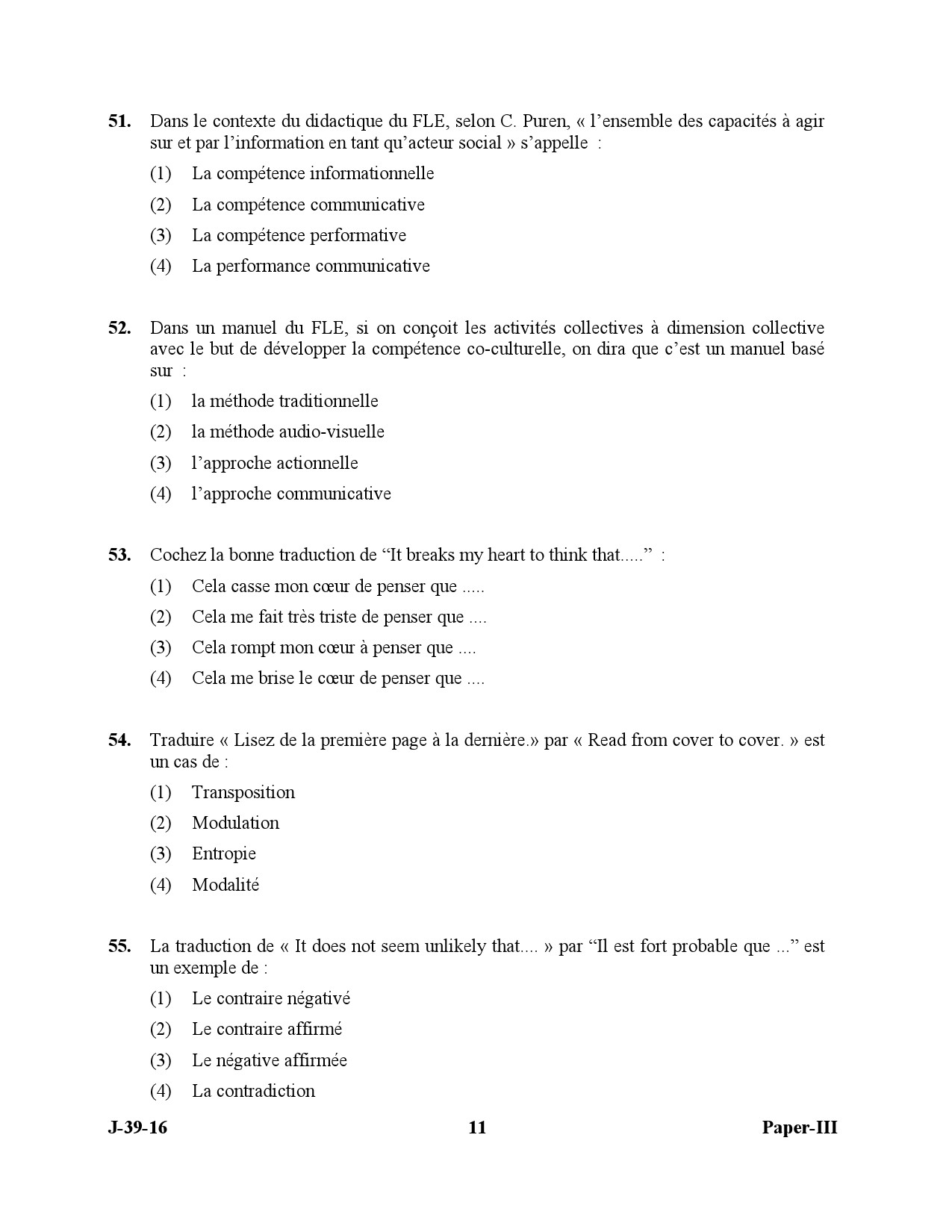 UGC NET French Question Paper III July 2016 11