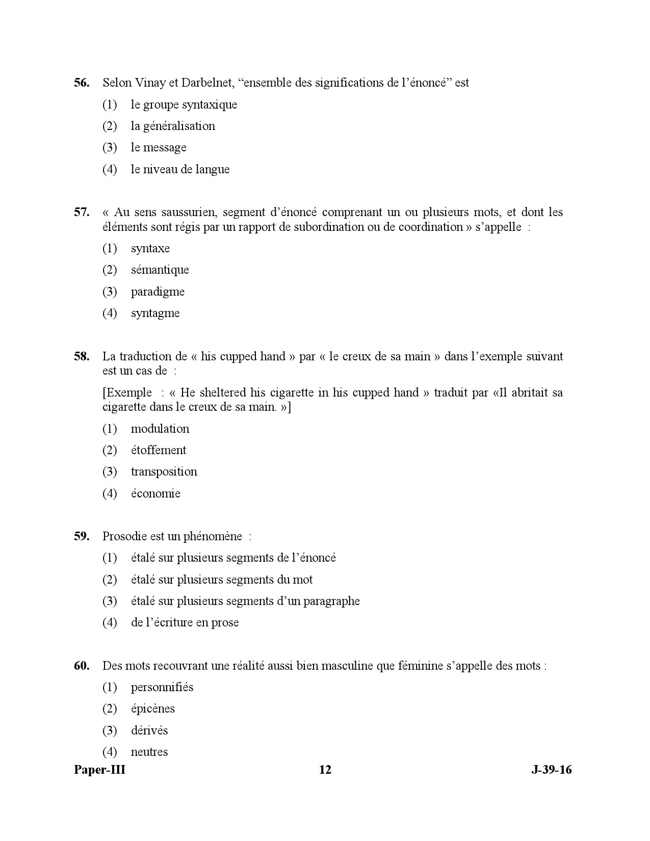 UGC NET French Question Paper III July 2016 12