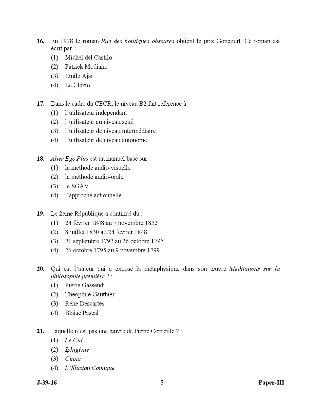 UGC NET French Question Paper III July 2016 5