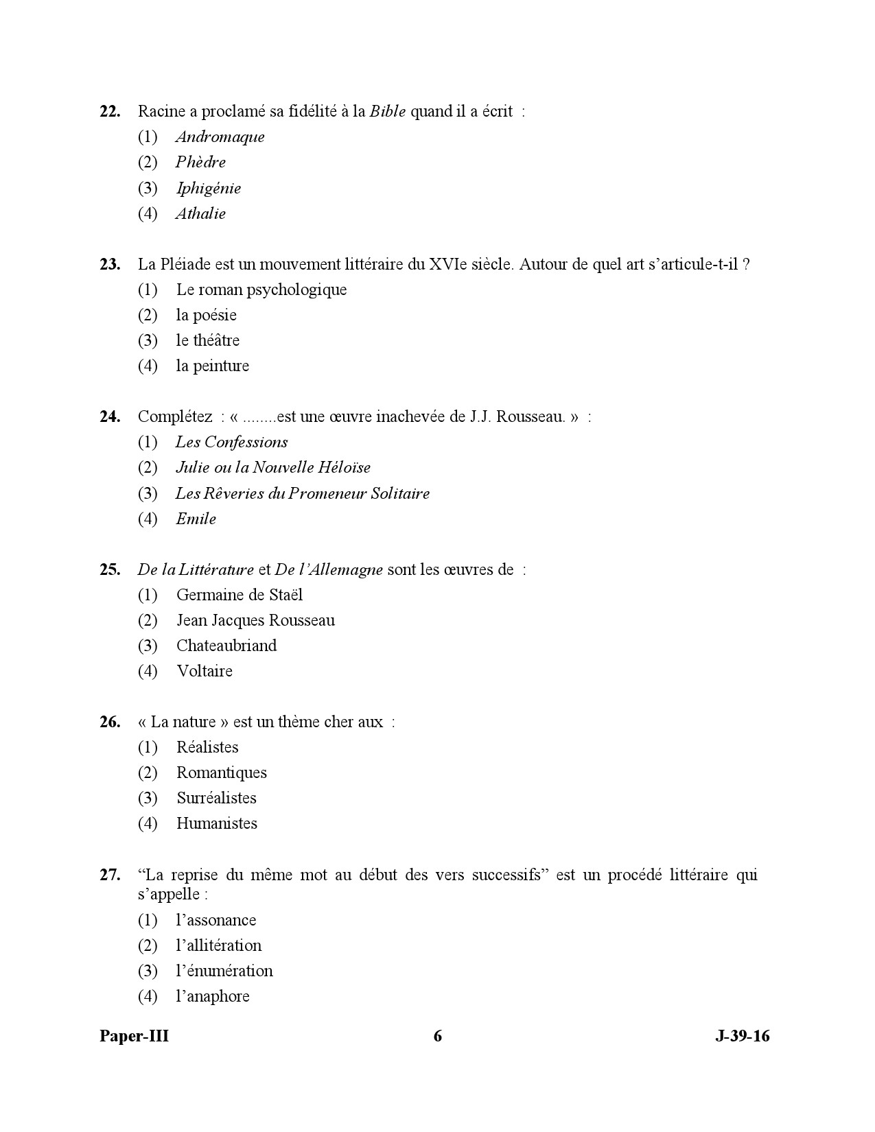 UGC NET French Question Paper III July 2016 6