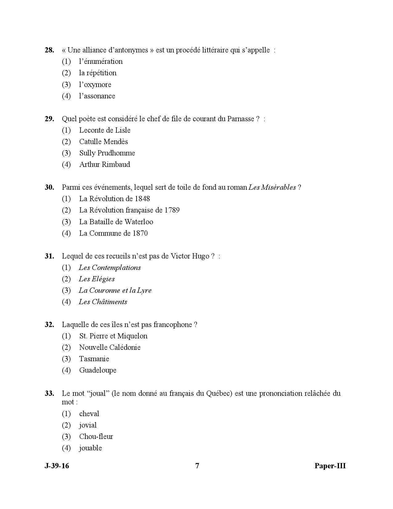 UGC NET French Question Paper III July 2016 7