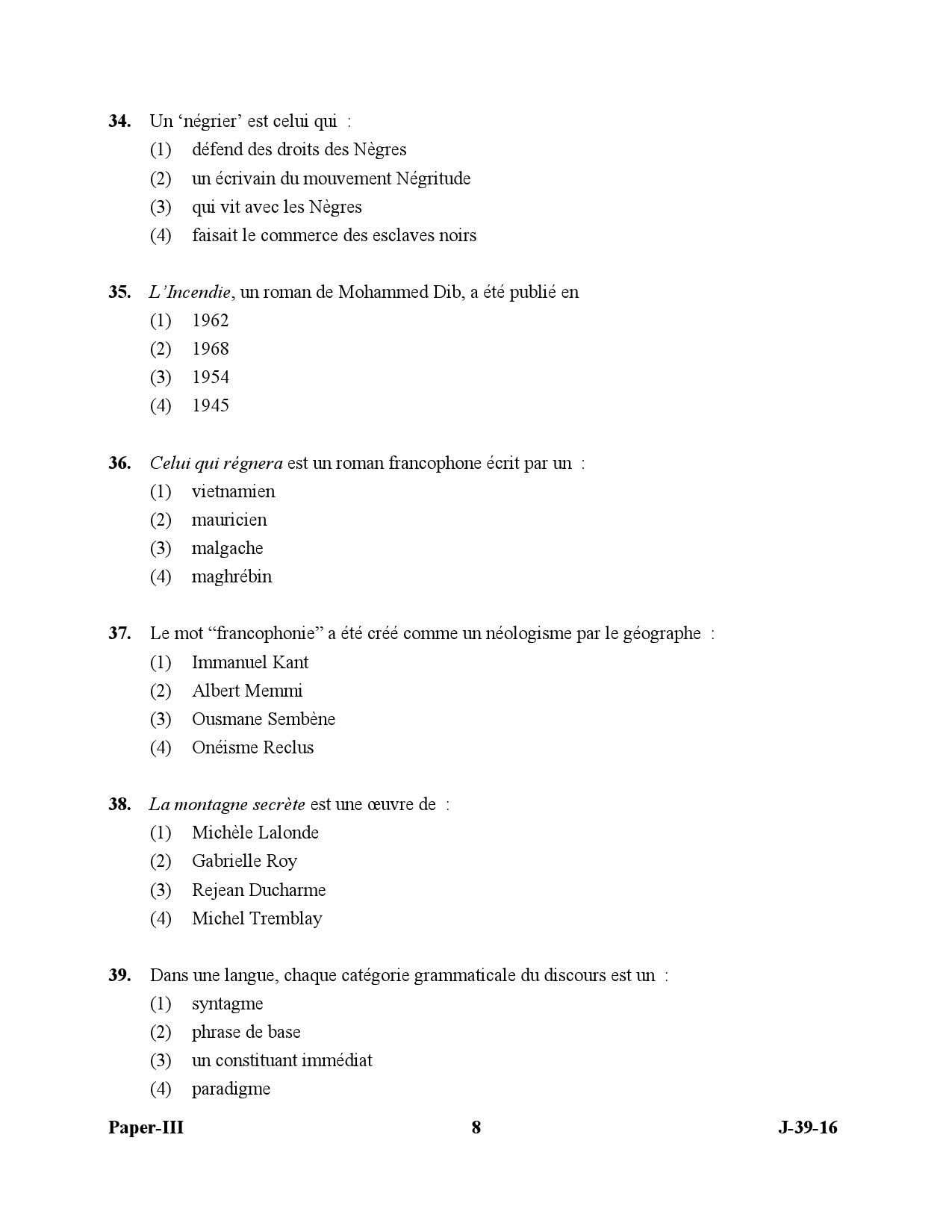 UGC NET French Question Paper III July 2016 8