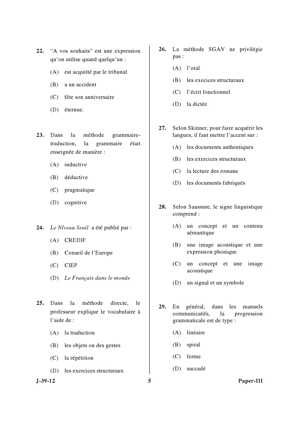 UGC NET French Question Paper III June 2012 5