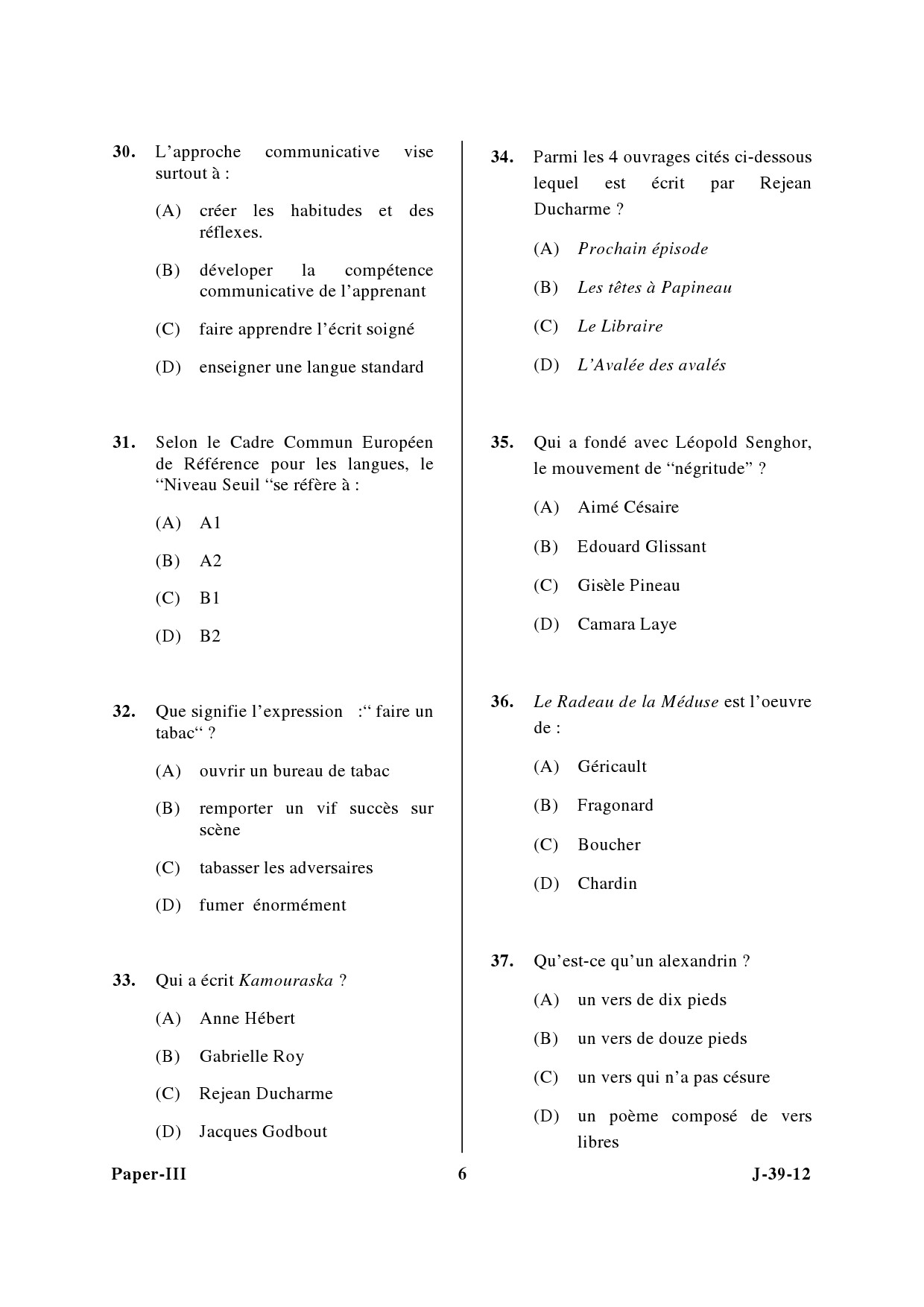 UGC NET French Question Paper III June 2012 6