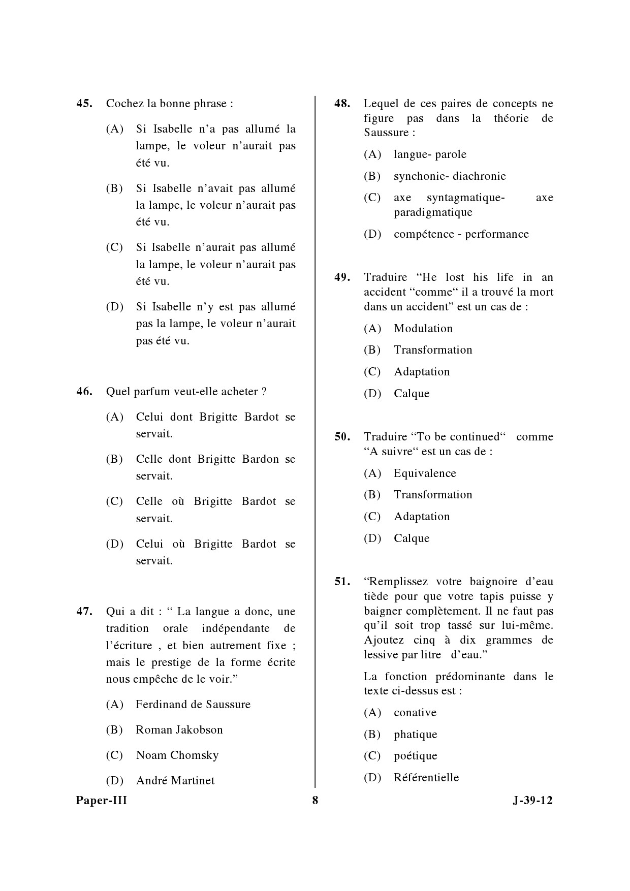 UGC NET French Question Paper III June 2012 8