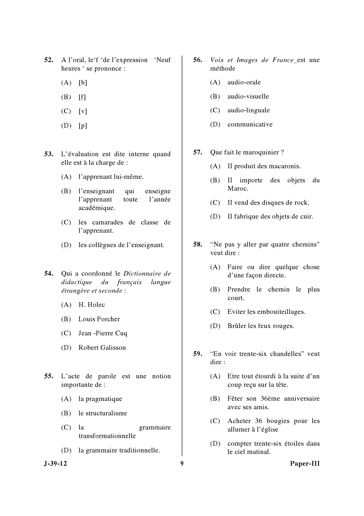 UGC NET French Question Paper III June 2012 9