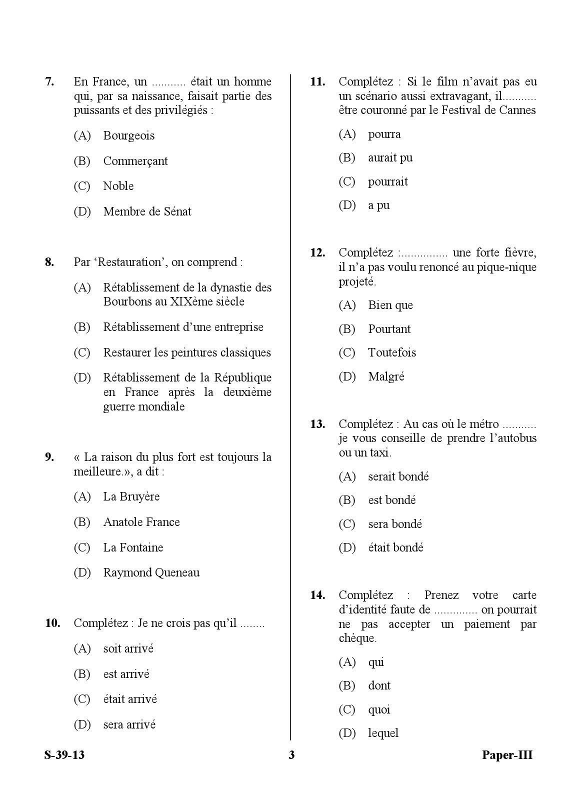 UGC NET French Question Paper III June 2013 3