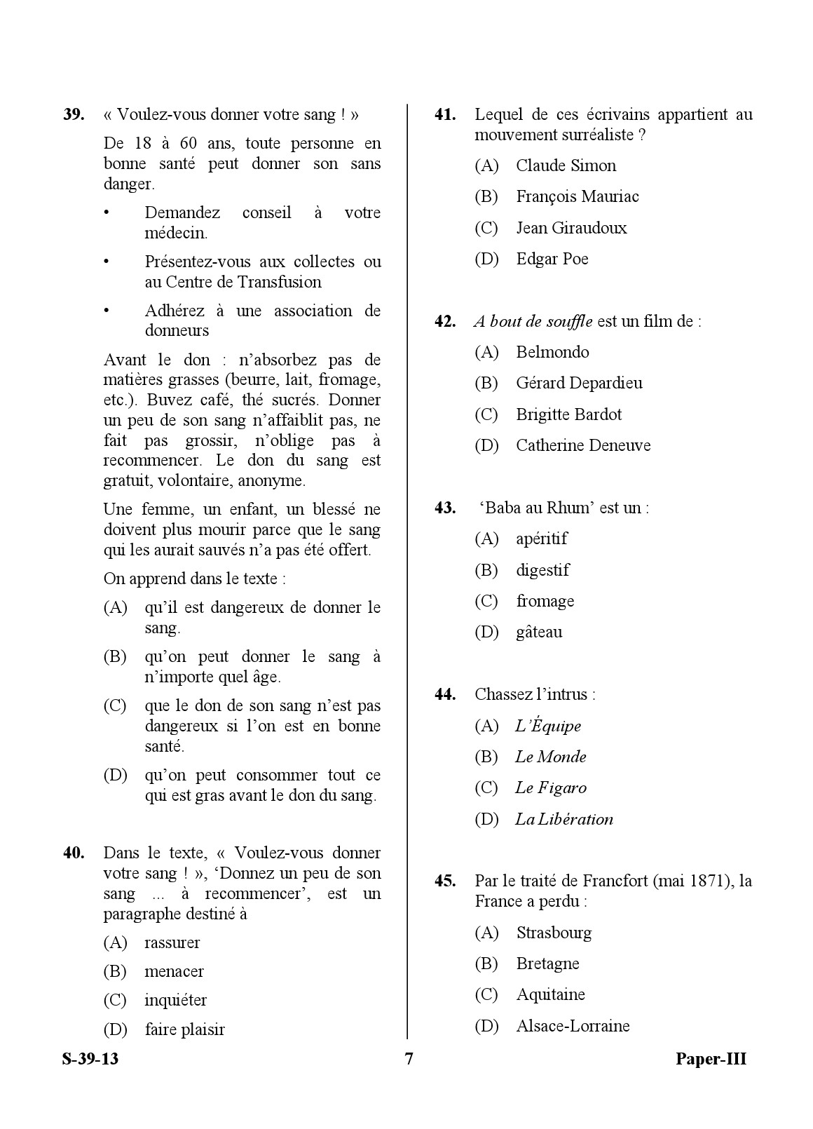 UGC NET French Question Paper III June 2013 7