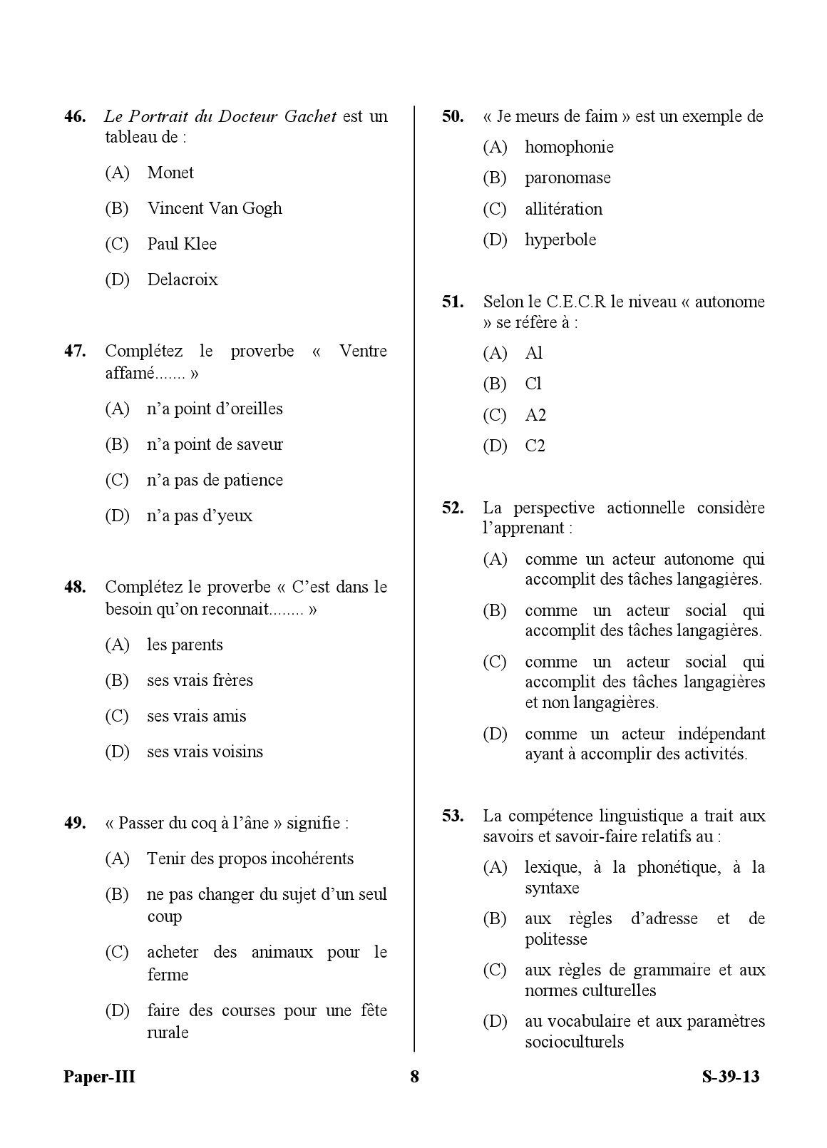 UGC NET French Question Paper III June 2013 8