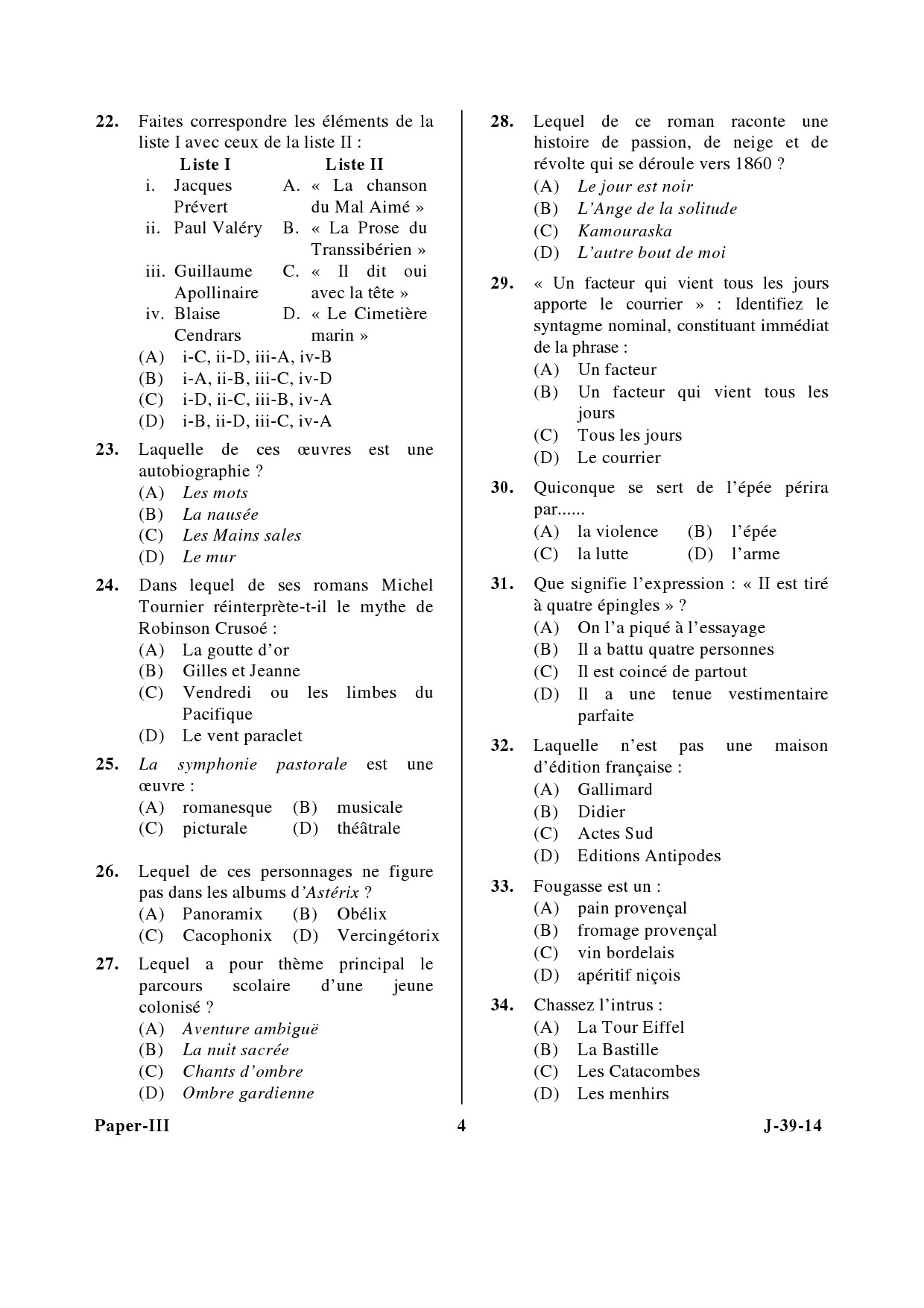 UGC NET French Question Paper III June 2014 4