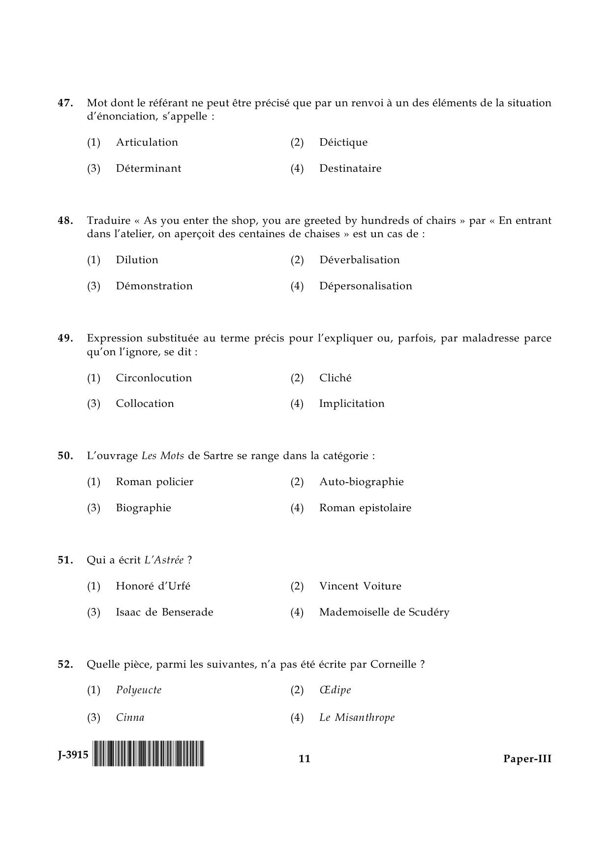 UGC NET French Question Paper III June 2015 11