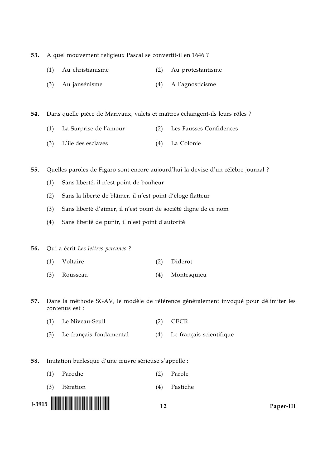 UGC NET French Question Paper III June 2015 12