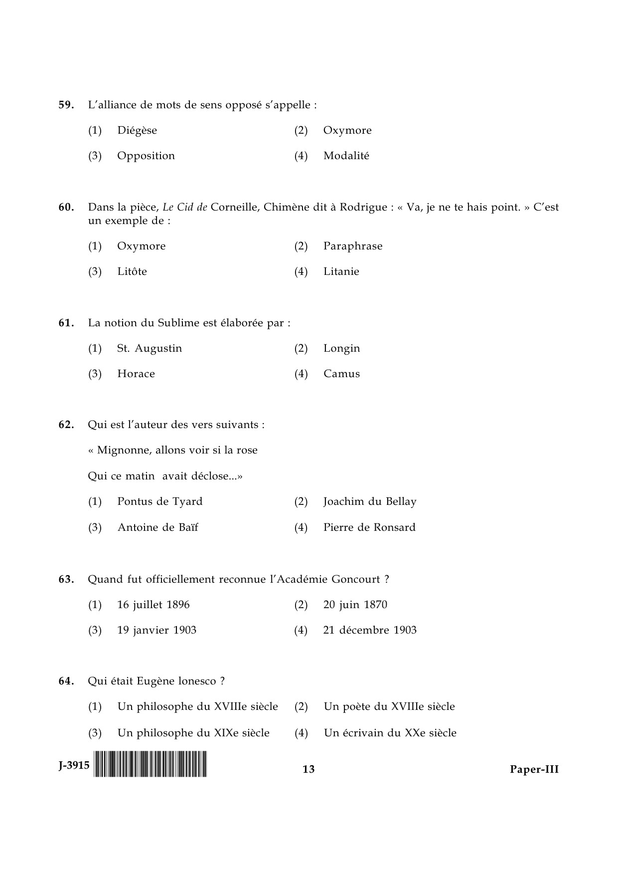 UGC NET French Question Paper III June 2015 13