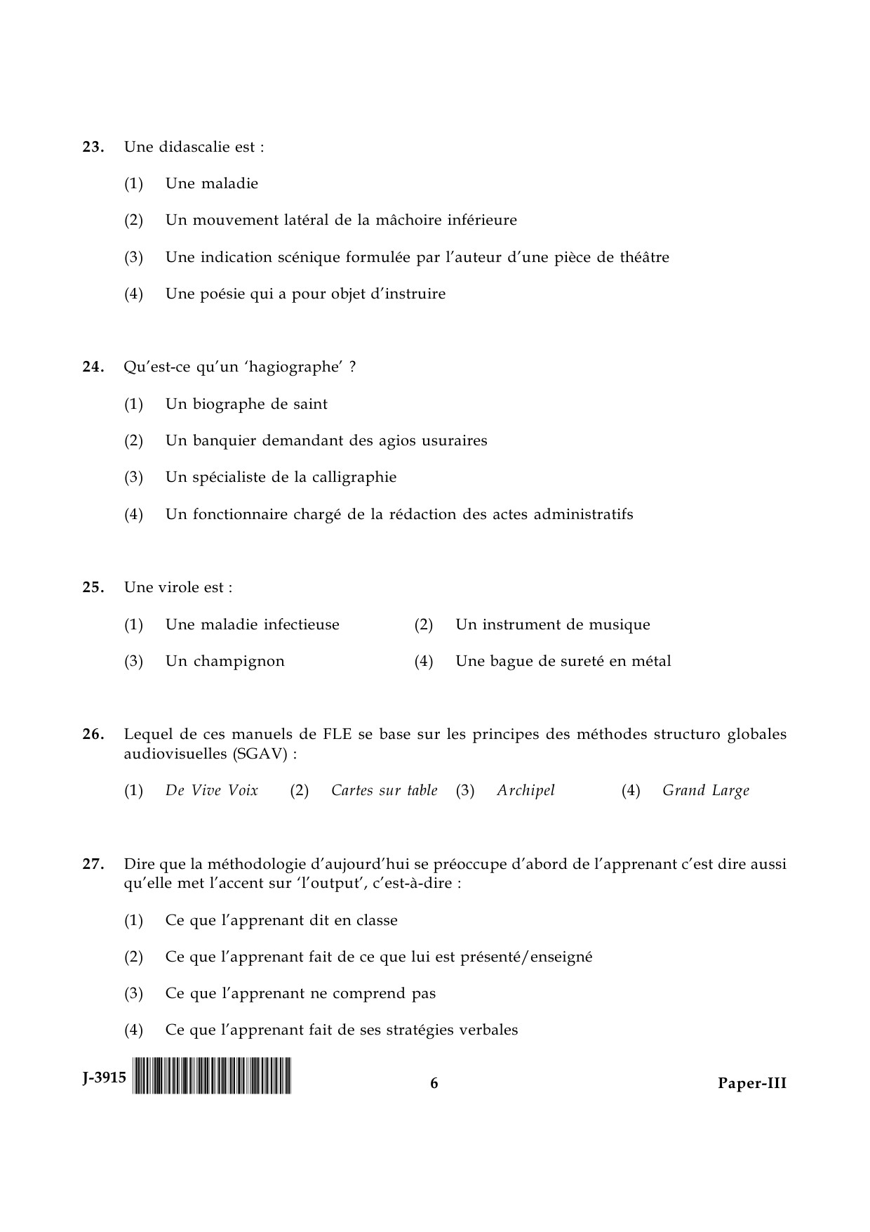 UGC NET French Question Paper III June 2015 6