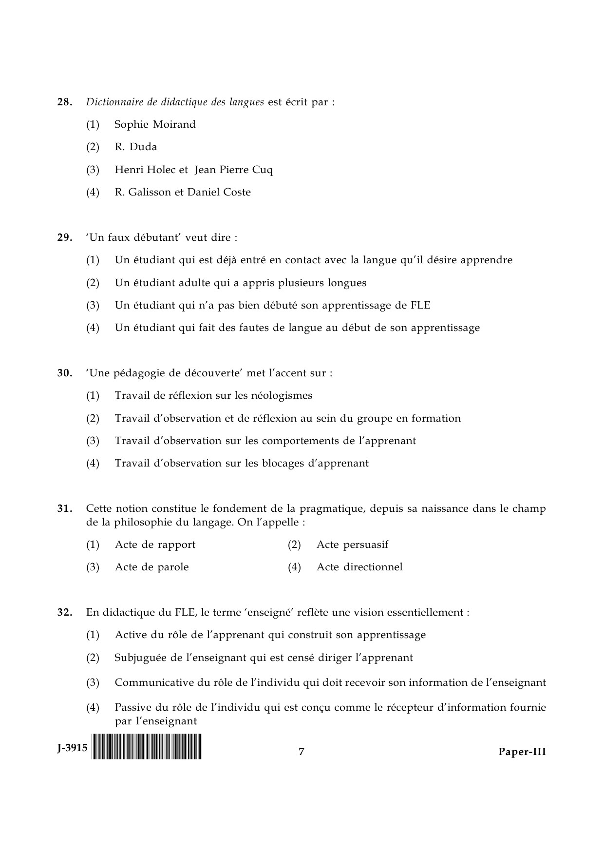 UGC NET French Question Paper III June 2015 7