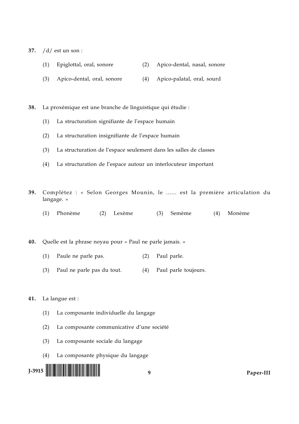 UGC NET French Question Paper III June 2015 9